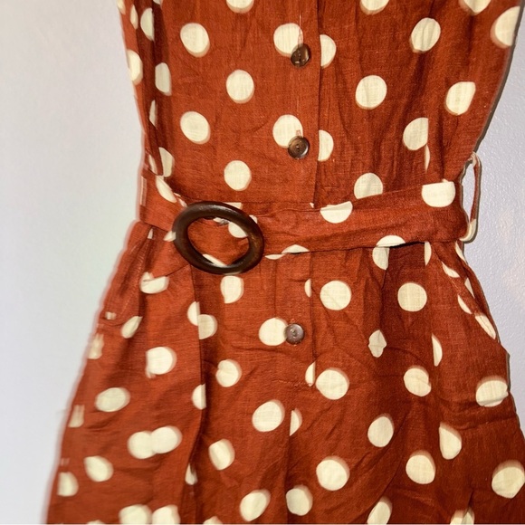 Monteau Rust and Cream Polka Dot Jumpsuit M, Button, Belted, crop - Picture 2 of 14